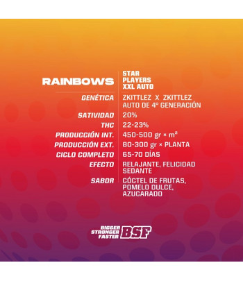 foto de la portada trasera del blister de Rainbows XXL Autofloreciente de BSF Seeds