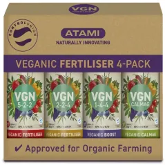 Vista de frente del pack completo veganic fertiliser 4 pack
