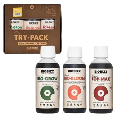 Conjunto de 3 fertilizantes, que cubren lo necesario para hacer un cultivo de interior, de Biobizz.