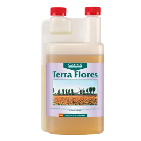 Envase de Terra Flores, para estimular la formación de frutos de Canna.