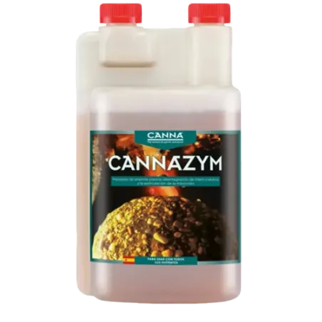 Bote de producto Cannazym, para aportar vitaminas a las plantas, de Canna.