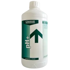 Botella de Ph+ para subir el PH de las soluciones de riego, de Canna.