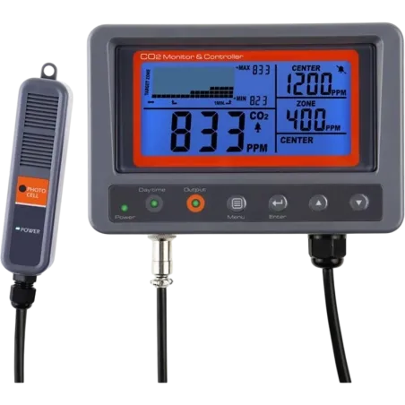 Controlador digital, para medir y mantener el nivel de Co2 deseado. Con sensor detector de luz.