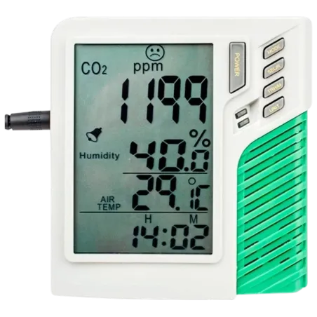 Aparato de VDL para medir el Co2, la temperatura y la humedad, que reciben tus plantas.